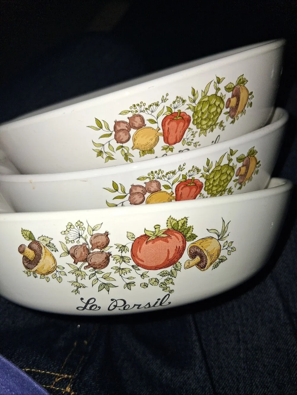 White Ceramic Soup Bowls with Fruit Pattern - Set of 3 Corningwear